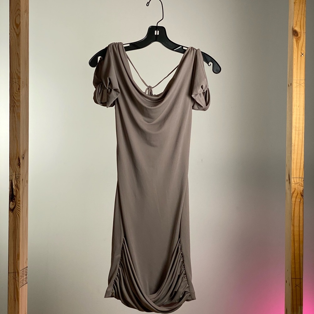 Taupe BCBGMAXAZRIA cowl neck dress